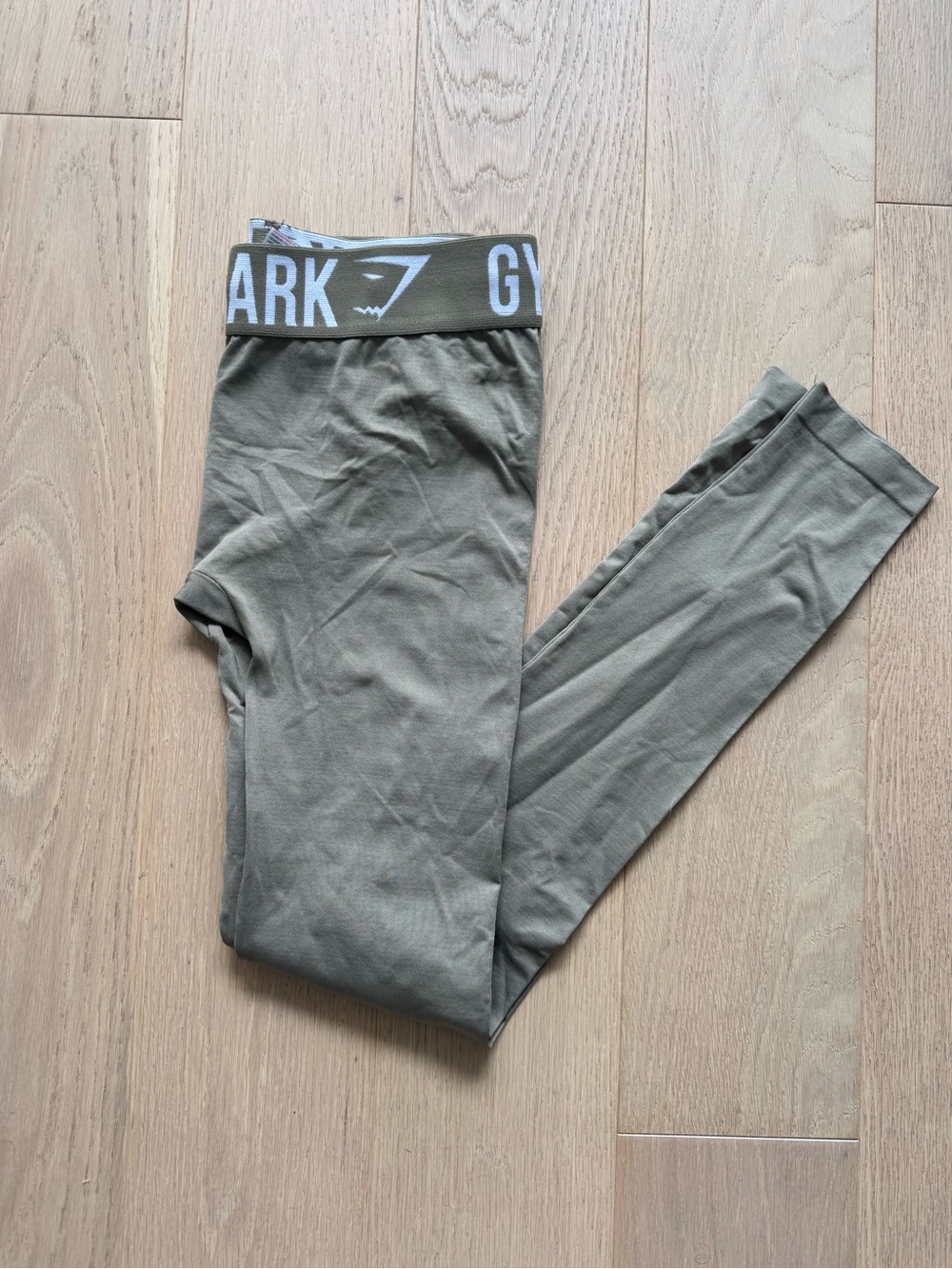 Gymshark Olive Green High-Waist Leggings with Branded Elastic